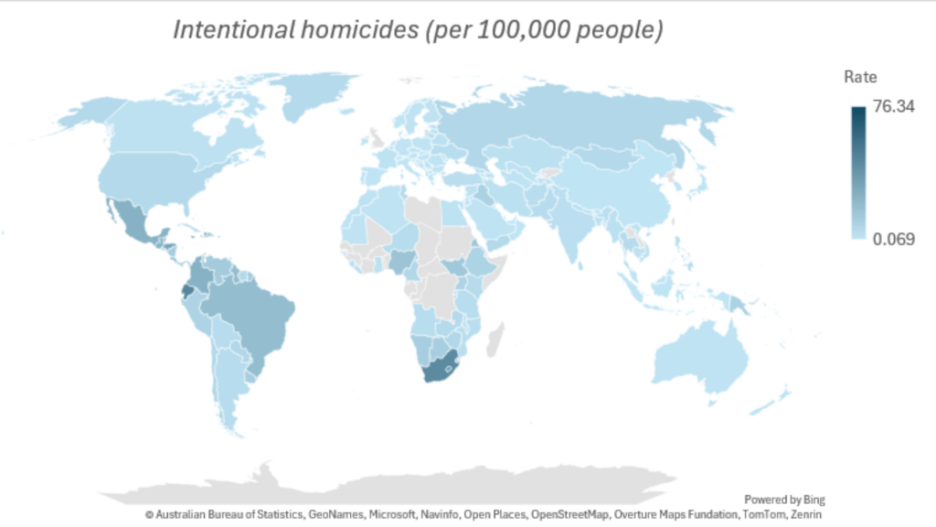 Intentional homicides world data per 1000000 people